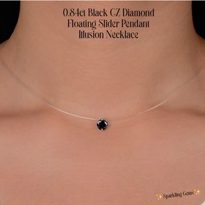 0.84ct Black CZ Diamond Floating Pendant Necklace